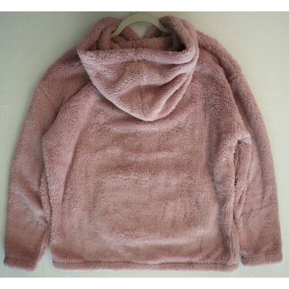 Aeropostale Women's Sz L Pink Sherpa Fleece Embroidered Logo Pullover Hoodie - Picture 7 of 7